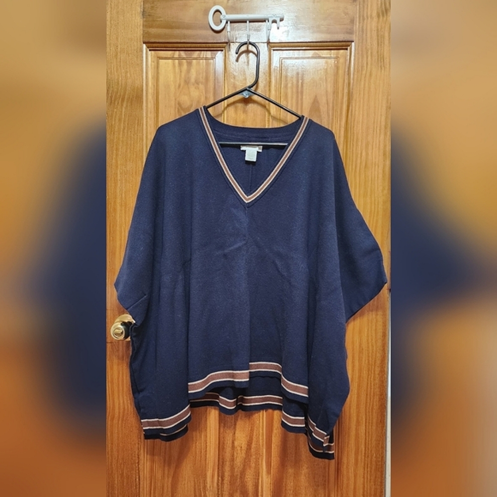 Blue Poncho With Brown Stripe